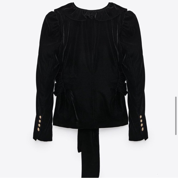 🌙ZARA black ruffled tie belt velvet blazer🌙 - Picture 5 of 10